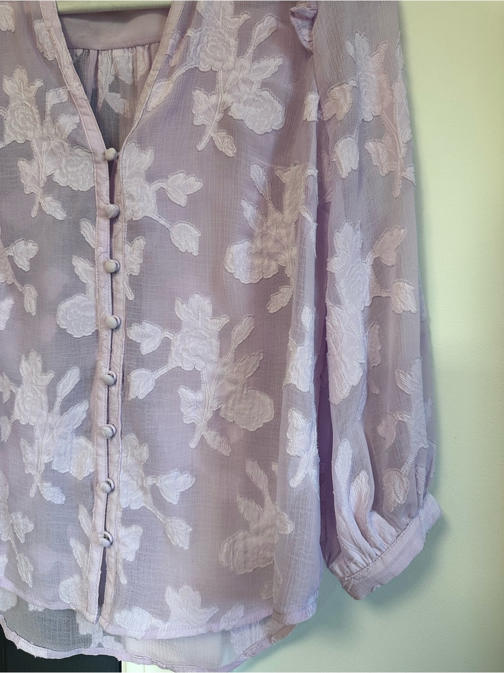 Anthropologie Maeve Mallory Lace Blouse Lilac Purple Ruffle Top S - Picture 8 of 11